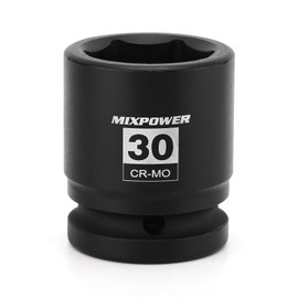 MIXPOWER 3/4" Drive Shallow Impact Socket, 30mm, CR-MO, Metric, 6 Point, Axle Nut Impact Grade Socket for Easy Removal