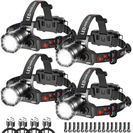 Rechargeable Headlamp 4Pack, Bright Head Lamp, 90°Angle Head Lights for Forehead, Adjustable Focus Headlight, 4Mode LED Headlamp Rechargeable, Headlamps for Adults Hard Hat Camping Hiking
