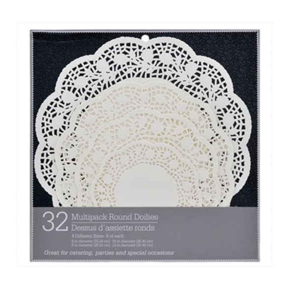 Paper Doilies Multipack 32 Round Paper Lace in Assorted Sizes, White,Disposable, Catering, Serving, Parties,Special Occasions Ki-06