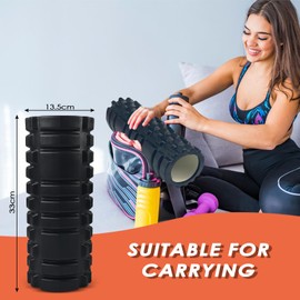 Brevanza Fascia Roller Spine, Foam Roller Massage, Facial Roller for Self-Massage, Fitness Roller with 3D Texture Massage, Pilates Roller for Neck, Back, Black, (33 cm x 14 cm)