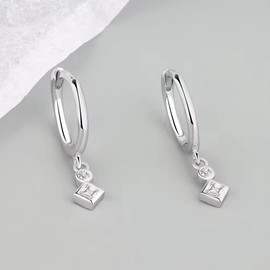 SAINT RAPHAËL 925 Sterling Silver Geometric Crystal Charm Huggie Earrings for Women (Silver)