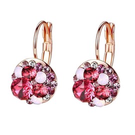 Multicolored Austrian Crystal Drop Earrings for Women 14K Gold Plated Hypoallergenic Leverback Dangle Earrings