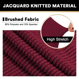 Stretch Ottoman Cover Ottoman Slipcovers Square for Living Room Foot Stool Stretch Covers to Fit Ottoman Foot Rest, Thick Checked Jacquard Fabric with Elastic Bottom (Medium Size, Burgundy)