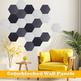 Acoustic Panels, Magrowill 12-Pack Soundproof Wall Panels, High Density Acoustic Panels Sound Absorbing with Self-Adhesive, Sound Proof Panels (Black/Dark Gray/Silver, Large Hexagon)