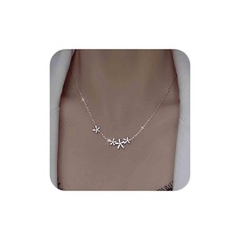 Aneneiceera Vintage Crystal Flower Choker Necklace Rhinestone Flower Pendant Necklace Silver CZ Chain Necklace Minimalist Star Necklace Chain Jewellery for Women and Girls, Zinc