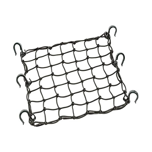 ZUOZE Small Cargo Net 15"x15" Stretches to 30"x30" with Thicken Hooks | Natural Latex Core, Tight 2”x2” Mesh Heavy Duty Bungee Net for Motorcycle Helmet, Bike, ATV, UTV, Luggage (Black, 1 Pack)