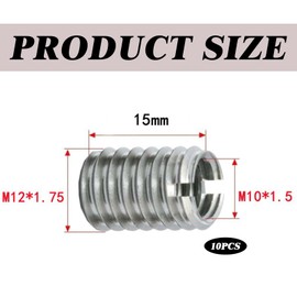 M12 Thread Insert to M10.15 mm Stainless Steel Threaded Sleeve M12 Threaded Insert to M10 Thread Adapter Screw Nut Threaded Sleeve Thread Reduction Set M12 x M10 Pack of 10