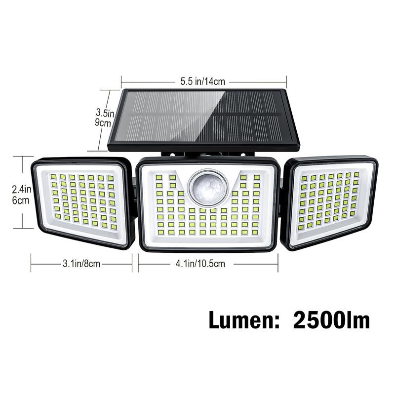 Daphino Solar Outdoor 2500LM Security Lights, 3 Heads Dimmable SpotLights