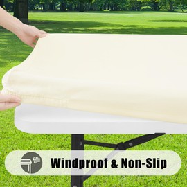 Smiry - Juego de 2 manteles rectangulares para pícnic, impermeables, elásticos, lavables de poliéster rectangular, para camping, interior y exterior (beige, 30 x 96 pulgadas)