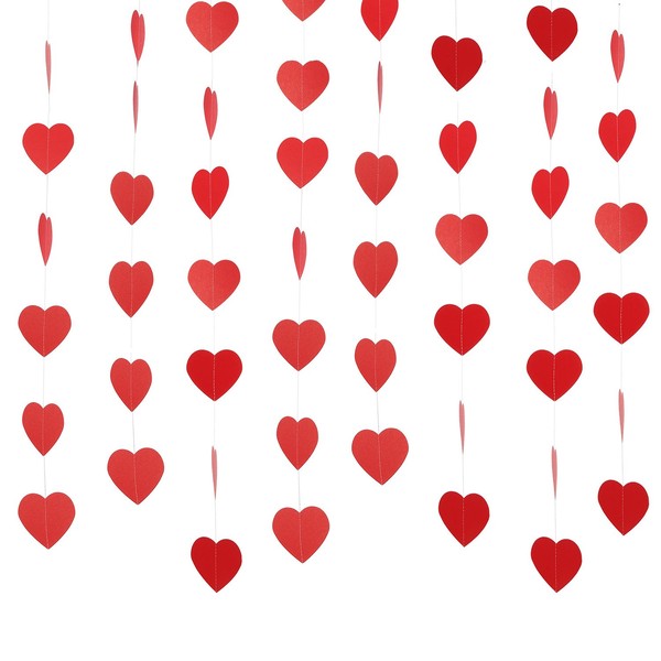 Pangda Valentine's Day Heart Garland Red Paper Heart Hanging Mall