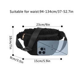 Meliyya Bum Bag Plush Women's Waist Bag Fluffy Shoulder Bag Stylish Fanny Pack Wide Strap for Travel Festival Party Everyday, A08347-black