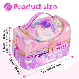 PinkSheep Kids Double Decker Cooler Insulated Lunch Bag Large Tote for Boys, Girls, Men, Women, with Adjustable Strap, Unicorn (Unicorn-F)