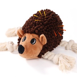Dog Squeaky Toys for Dogs - Hedgehog Mop Plush Interactive Rope Toy, Durable Chew Toy with Squeaker and Crinkle for Small to Large Dogs, Tug of War Pet Toy for Puppies & Aggressive Chewers