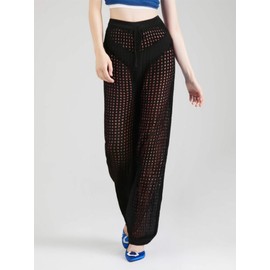 GORGLITTER Women's Crochet Cover Up Pants Hollow Out Elastic Waist Beach Pants, Black, Large