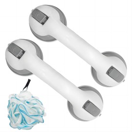 12 Inch Grab Bars for Bathtubs & Showers - 2 Pack Strong Suction Handles, Bathroom Safety Bars for Seniors, Elderly, Shower Chair Safety Bars, Includes 1 Bath Ball.