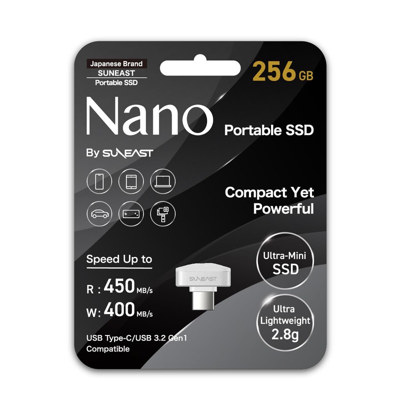 SUNEAST SE-PS256G2LNN1WF External SSD with USB-C Connection, Portable SSD Nano
