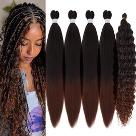 Brown Ombre Braiding Hair Pre Stretched with Boho Braids 1b/30 Curly Deep Ocean Wave Crochet Hair Natural Color Synthetic Knotless Boho Braiding Hair for Bohemian Braids 5 Packs