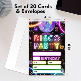 Disco Birthday Party Invitation 20 Retro Neon Theme Party Birthday Invitation With Envelopes for Woman Man Boys Girls Party Invite Cards -4×6 inch-B006