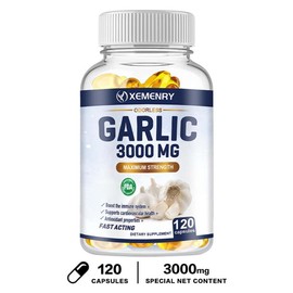 Xemenry Odorless Garlic 3000MG, Non-GMO - Gluten Free, 120 Dietary Capsules