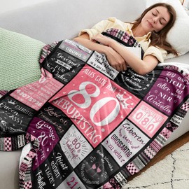 Yesbird 80th Birthday Women, 80th Birthday Decoration, 80th Birthday Women, Decoration 80th Birthday Woman, Gifts for 80th Birthday Woman, Gift 80th Birthday Woman Blanket 150 x 130 cm