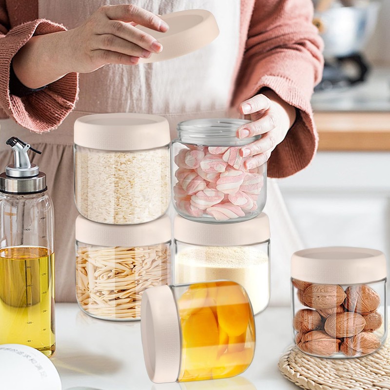 6 Pcs 300ml/10oz Glass Jars Wide Mouth Glass Food Storage