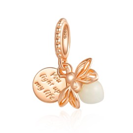 Amuefer Charms for Bracelets Glow at Night Firefly Rose Gold Plated Sterling Silver Charm for Necklaces Gifts for Women