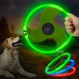 Vizbrite LED Dog Flying Disc, Rechargeable LED Light Dog Flying Disc Flyer Pet Toys, Glow in The Dark Pet Toy with 3 Light Models, High Visibility Lighted Pet Training Throwing Playing for Exercise