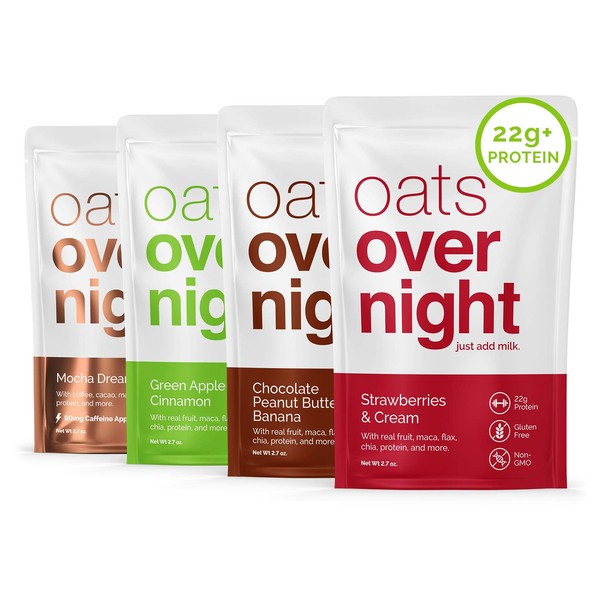 Oats Overnight Oatmeal - 8 Pack x 2.7oz, 22g Protein - Variety Pack - 100% Whole Grain, Rolled Oats, Whey Protein, High Fiber, Low Sugar, Gluten-Free, Non-GMO