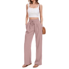 FUNYYZO Women Summer Pants Drawstring Waist Wide Leg Pants Loose Fit with Pockets Pull On