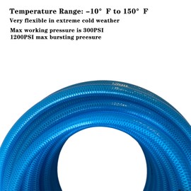 Air Hose 1/4 in x 100 ft, Polyurethane(PU), Reinforced Air Compressor Hose, Lightweight, Kink Resistant with 1/4” Industrial High Flow Quick Coupler&Plug, Bend Restrictors,300 PSI (100FT, White Blue)