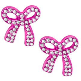 Nanafast Mini Bow Rhinestone Stud Earrings Small Bow Earrings for Women Wedding Bridal Earrings Party Prom Earrings Gifts-Hot Pink 0.59"