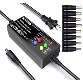 4-Button Adjustable DC Power Supply 5-12V 0.1A-3A, UL Listed, 8 DC Tips & 24H Timer, Compact Design for Home/Office