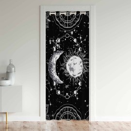 jejeloiu Sun Moon Privacy Heat Blocking Blackout Thermal Insulated Door Curtain,Boho Exotic Door Curtain for Doorway Privacy,Galaxy Room Darkening Thermal Insulated Curtain Drape,52x80 Inch 1 Panel