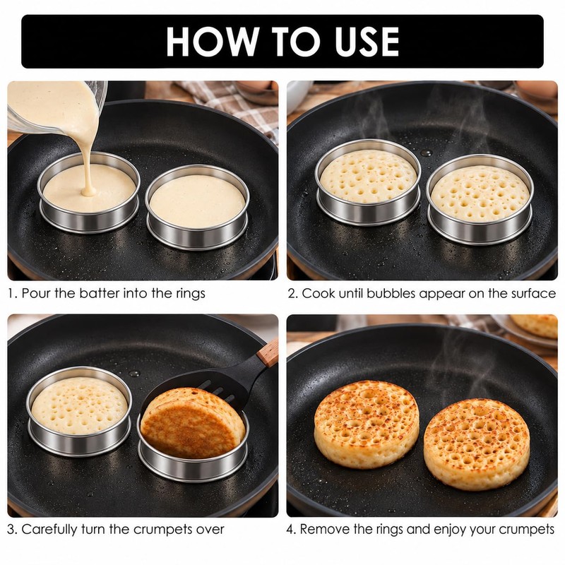 12 PCS Crumpet Rings 10cm Stainless Steel Baking Rings, Dishwasher