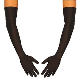 Jowiha ® Long Dress Accessory Satin Gloves in Black, Red or White Size 53 CM - Black - One size