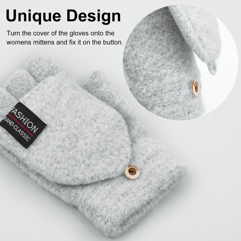 YSense Womens Winter Gloves, 2 Pack Warm Knitted Convertible Fingerless