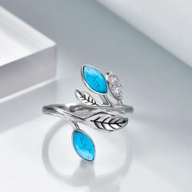 AOBOCO Turquoise Ring for Women 925 Sterling Silver Leaf Ring Turquoise Jewelry Gifts Adjustable Ring December Birthstone Jewelry dimensions for Women Wife Mothers Day Gifts