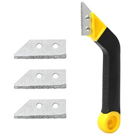 Coitak Tile Grout Saw Angled Grout Saw with 3 Pieces Extra Blades Replacement, Grout Removal Tool for Tile Cleaning (Yellow)