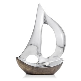 Modern Day Accents Velero Dark Hull Sailboat, Aluminum, Silver, Brown, Modern, Boat, Sculpture, Tabletop Décor, Home, Office, Water, Sail, 8" x 3" x 12"