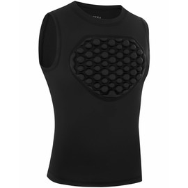 Runhit Youth Baseball Chest Protector Shirt Softball Football Padded Compression Shirt Heart Guard Sternum Protection for T-Ball Lacrosse Black L