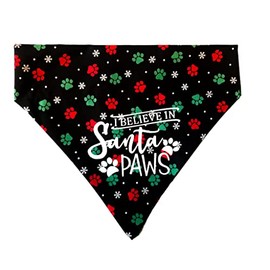 I Believe In Santa Paws Over the Collar Dog Bandana That Slips onto Their Existing Collar (Medium)