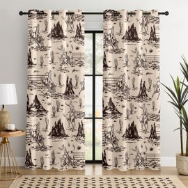 Western Cowboy Blackout Curtains – 100% Blackout Rustic Western Rodeo & Cowboy Design, Thermal Insulated Noise Reducing for Bedroom, Living Room & Man Cave (Desert Cowboy Sketch, W52xL84, 2 Panels)