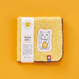 Kosugizen IMHK-80YE Towel Mini Handkerchief, Maneki Neko, Yellow, 9.8 x 9.8 inches (25 x 25 cm), Lucky Item, 1 Piece