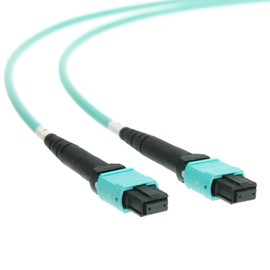 High-Speed 40/100 Gb OM4 Type-B MTP 12-Strand Fiber Optic Cable, Plenum Rated - Aqua Blue, 6.6 FT (2 Meter)