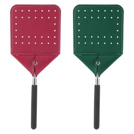 2pcs Telescopic Leather Fly Swatters, Telescoping Manual Heavy Duty Flyswatter with Long Handle Extendable Fly Swatters for Swatting Mosquitoes Flies Indoors Outdoors(Red, Dark Green)