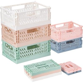 Prmape Pack of 5 Folding Boxes, Plastic Folding Basket, Small Folding Box, 20 x 15 x 9 cm, Mini Folding Box 15 x 10 x 5.7 cm, Portable Storage Boxes, Colourful, Sturdy, Foldable Storage Box for Home