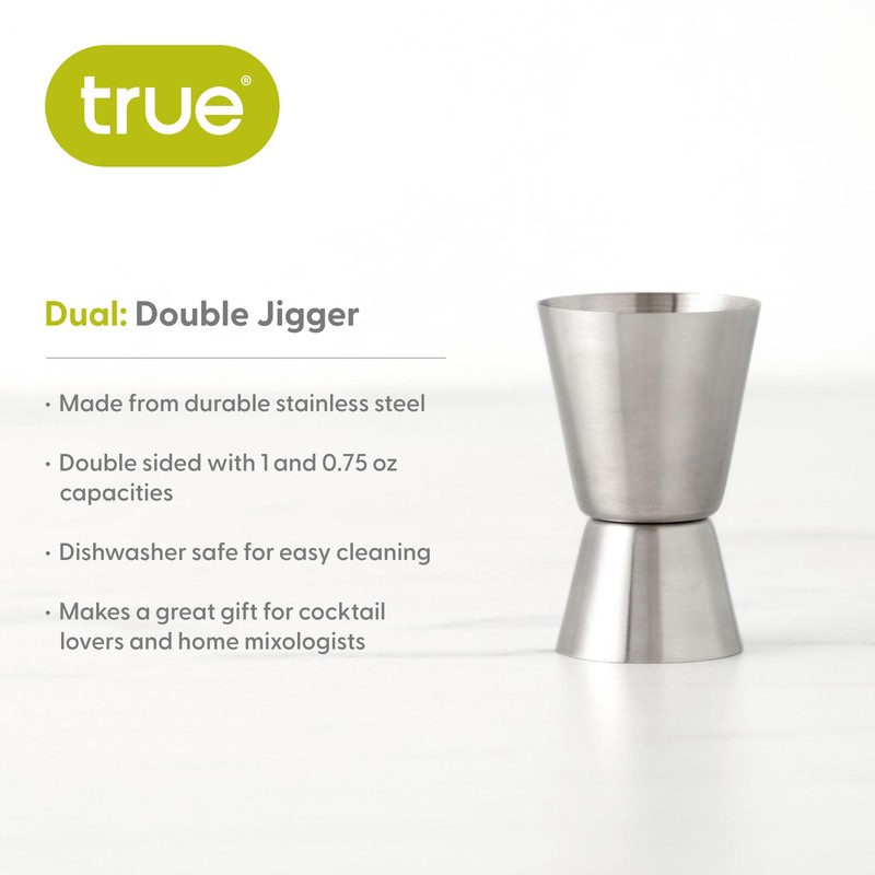 True Dual Double Jigger for Bartending, Stainless Steel Measured Jiggers,