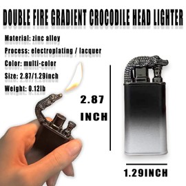 WEQTETJU Dual Flame Lighter, Cool Crocodile Head Design, Dual Fire, Refillable, Windproof, Butane Lighter, Gift for Men (No Gas) (Black)