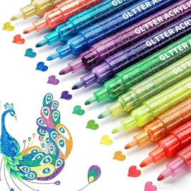 12 Colores Marcadores con Purpurina, Metálicos Plumones para Manualidades Acrílicos, Arte, Piedras, Tarjetas y Más