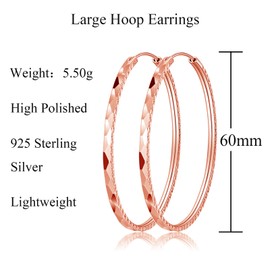 Deyanse Large Silver Hoop Earrings for Women, Folding Hoop Earrings, 925 Silver, Large, Hypoallergenic Polished Hoop Earrings, 40/50/60 mm Diameter, Round Circle Endless Earrings, Thin Large Hoop